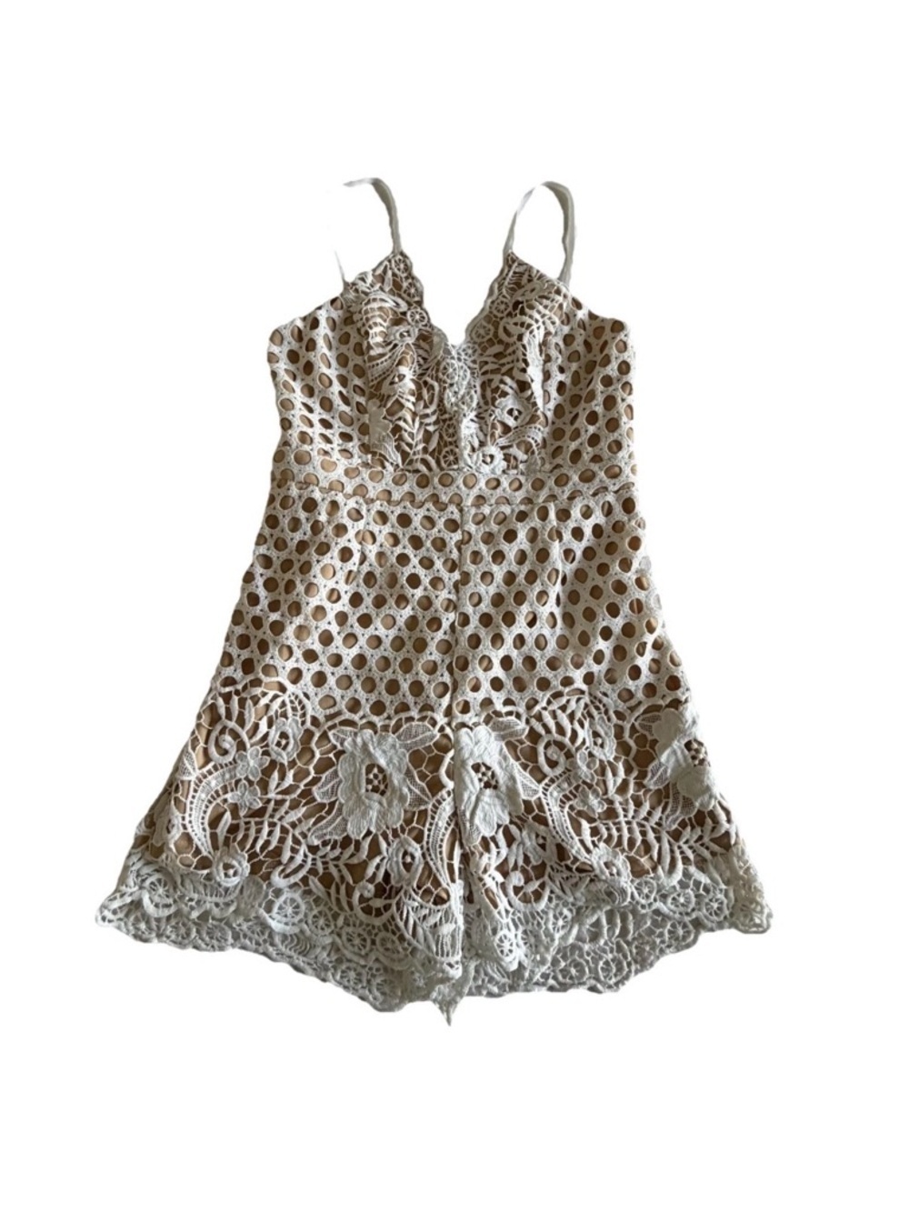 Fashion Nova Romper Womens L Crochet Floral V Neck Lined Summer Party Festival